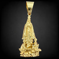 3.2” 14k Yellow Gold 3D Our Lady of Charity Del Cobre Pendant