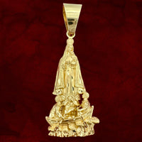 3.2” 14k Yellow Gold 3D Our Lady of Charity Del Cobre Pendant