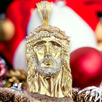 14k Tri-color Gold Jesus Head Pendant