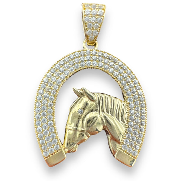 1.5” 14k Gold CZ Horse Shoe Pendant