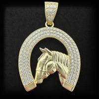 1.5” 14k Gold CZ Horse Shoe Pendant