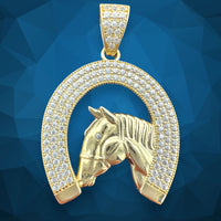 1.5” 14k Gold CZ Horse Shoe Pendant