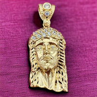 1.6" 14k Gold Jesus Head Pendant