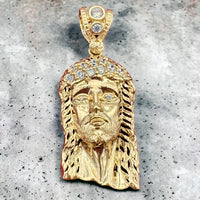 1.6" 14k Gold Jesus Head Pendant