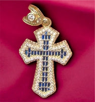 Gold 3D Cross with Blue Stones