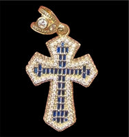 Gold 3D Cross with Blue Stones