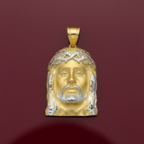 10K Two-tone Gold Jesus Face Pendant