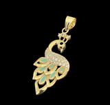 14K Gold and CZ Peacock Charm