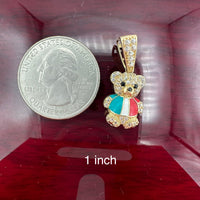14K Yellow Gold 3D Teddy Bear with National Flag Pendant