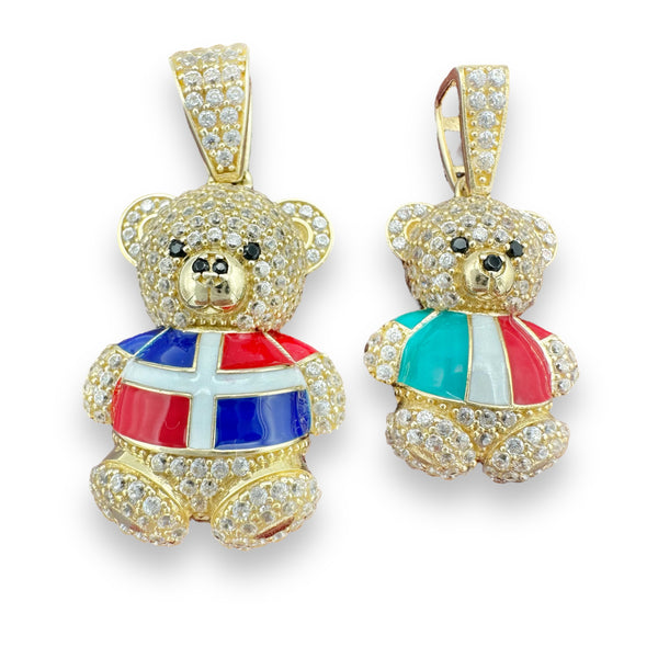14K Yellow Gold 3D Teddy Bear with National Flag Pendant