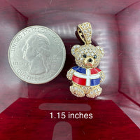 14K Yellow Gold 3D Teddy Bear with National Flag Pendant