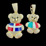 14K Yellow Gold 3D Teddy Bear with National Flag Pendant