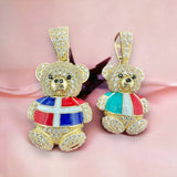 14K Yellow Gold 3D Teddy Bear with National Flag Pendant