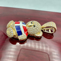 14K Yellow Gold 3D Teddy Bear with National Flag Pendant