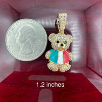 14K Yellow Gold 3D Teddy Bear with National Flag Pendant