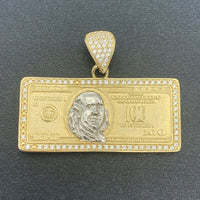 14K Yellow Gold and CZ Hundred Dollar Bill Pendant