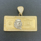 14K Yellow Gold and CZ Hundred Dollar Bill Pendant