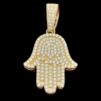 1.5” 14k Yellow Gold Iced Out Hamsa Pendant