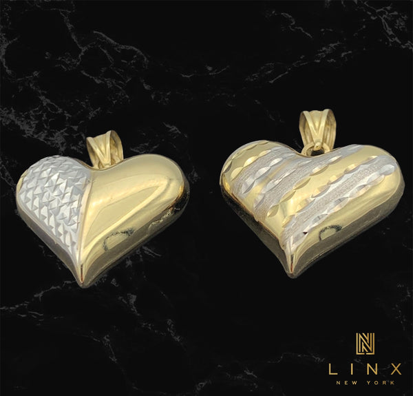 14K Two-tone Gold Reversible Puffed Heart Pendant
