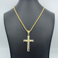 2.47” 10k Gold 3D Crucifixion Pendant and 4MM Rope Chain Necklace