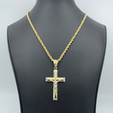 2.47” 10k Gold 3D Crucifixion Pendant and 4MM Rope Chain Necklace