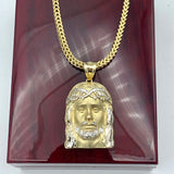 10k Yellow Gold Matte Jesus Face Pendant and 3mm Franco Chain Set