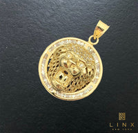 14K Gold and CZ Lion Head Pendant