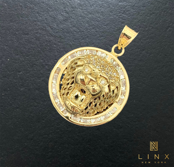 14K Gold and CZ Lion Head Pendant