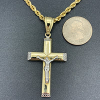 2.47” 10k Gold 3D Crucifixion Pendant and 4MM Rope Chain Necklace