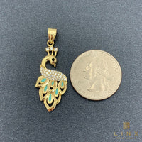 14K Gold and CZ Peacock Charm