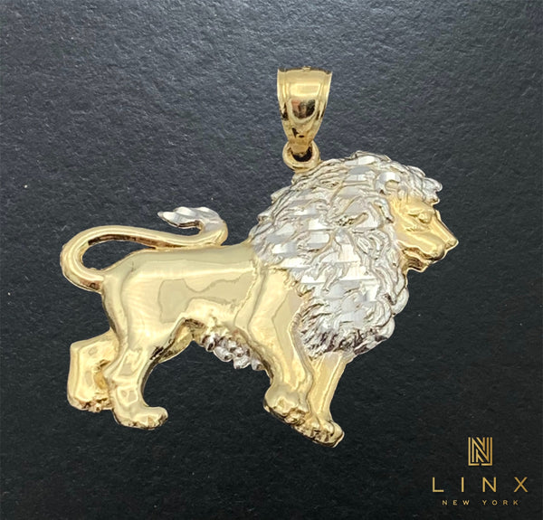 14K Two-tone Gold Lion Pendant