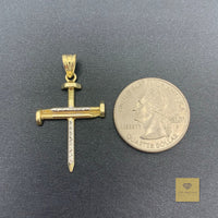 10K Two-tone Gold Nail Cross Pendant