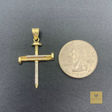 10K Two-tone Gold Nail Cross Pendant
