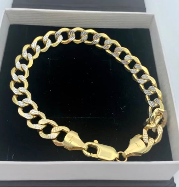 9MM 10K Two-toned Gold Pavé Cuban Bracelet
