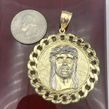 Extra Large 10k Gold Jesus Face Round Pendant
