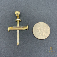 10K Two-tone Gold Nail Cross Pendant