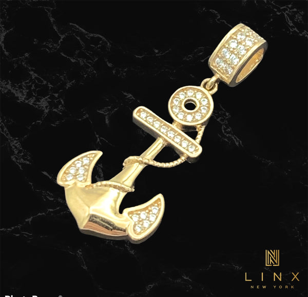 14K Gold and CZ Anchor Pendant