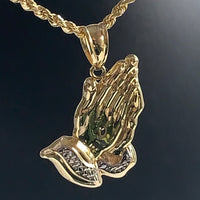 10K Yellow Gold ‘Praying Hands’ pendant - 1.75” tall