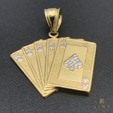 10K Two-tone Gold Royal Flush Poker Pendant