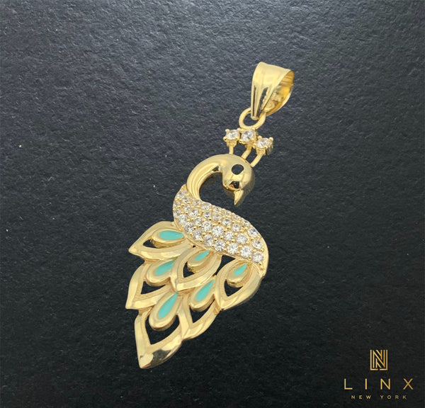 14K Gold and CZ Peacock Charm
