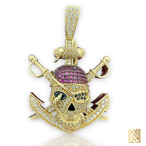 1.79” 14K Gold Pirate Skull Pendant