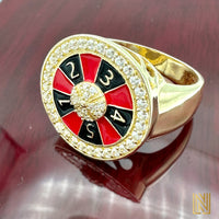 14K Yellow Gold Enameled Casino Roulette Ring