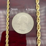3mm 14k Yellow Gold Solid Rope Chain