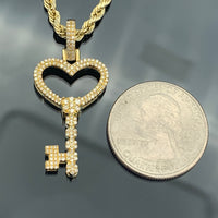 14k Gold Diamond Key Pendant and 10k Gold Rope Chain Set