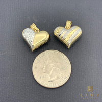 14K Two-tone Gold Reversible Puffed Heart Pendant