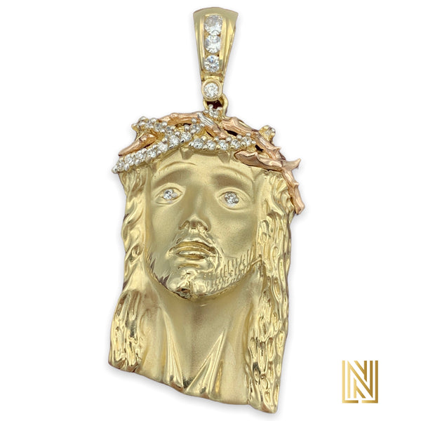 2.6” 14K Yellow and Rose Gold Jesus Face Pendant