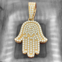 1.5” 14k Yellow Gold Iced Out Hamsa Pendant