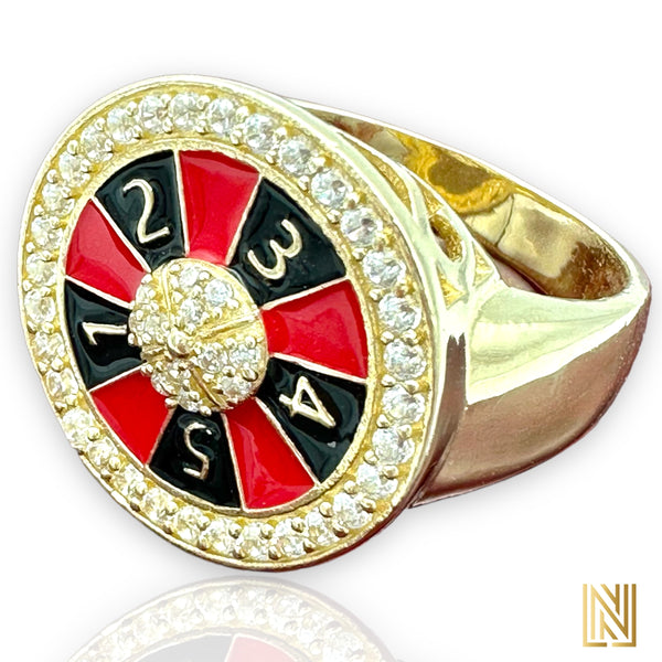 14K Yellow Gold Enameled Casino Roulette Ring
