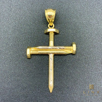 10K Two-tone Gold Nail Cross Pendant