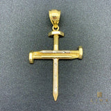 10K Two-tone Gold Nail Cross Pendant